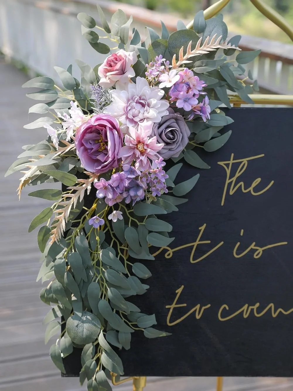 Faux Eucalyptus Garland with Dusty Rose & Lavender Blooms